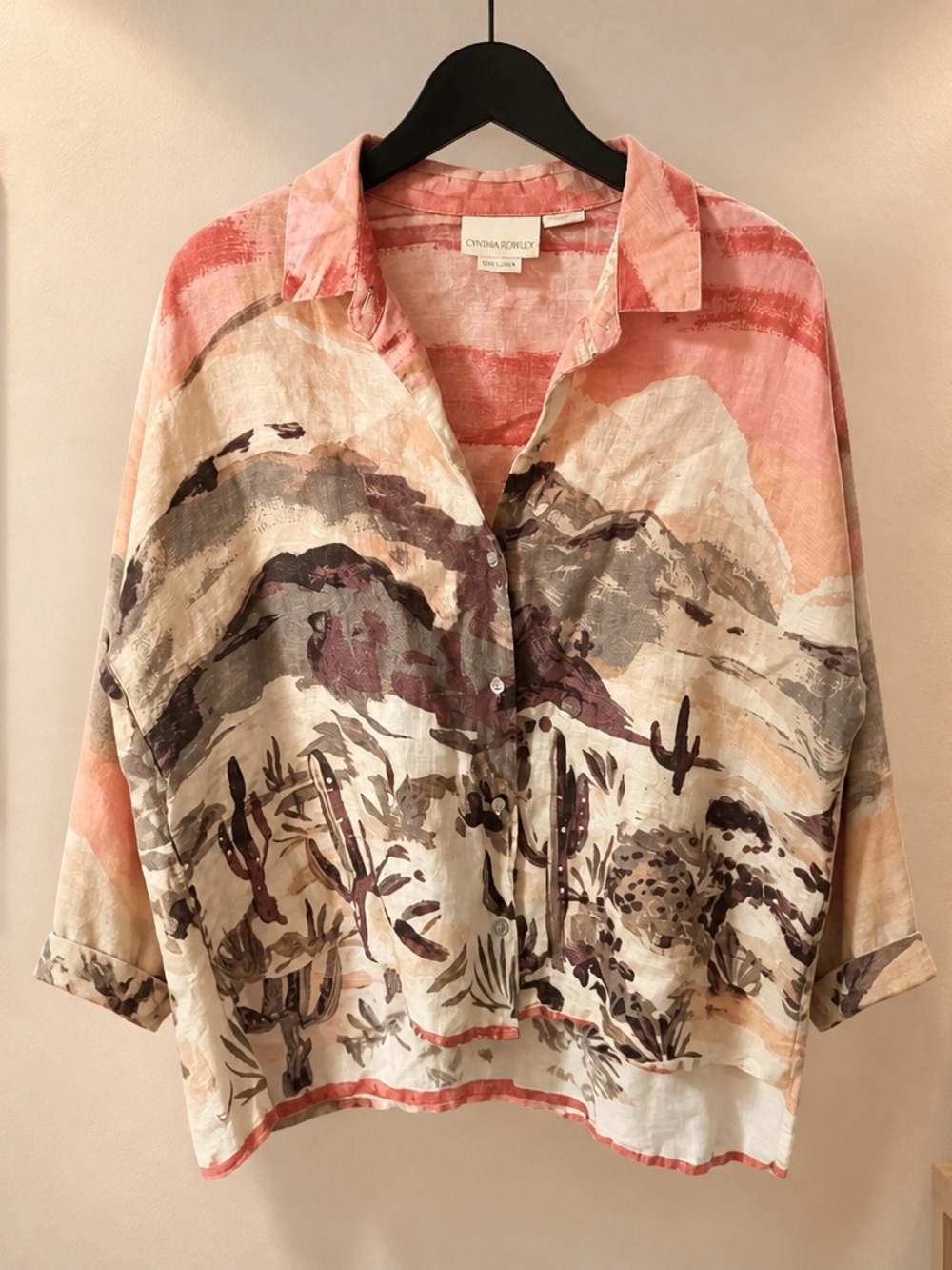 Cynthia Rowley Peach & Cream Desert-Print Button-Down Shirt